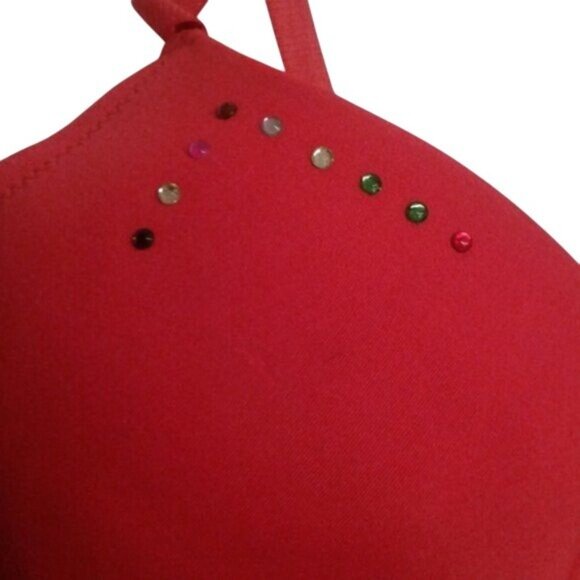 Inteco Intimates 40C 40 C Bra Red Lace Padded Rhinestone Adjustable Straps NEW - Picture 2 of 7